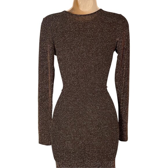 Monaco Dress Women Metallic Gold and Brown M Mermaid Long Sleeve Formal Sexy - Picture 5 of 9